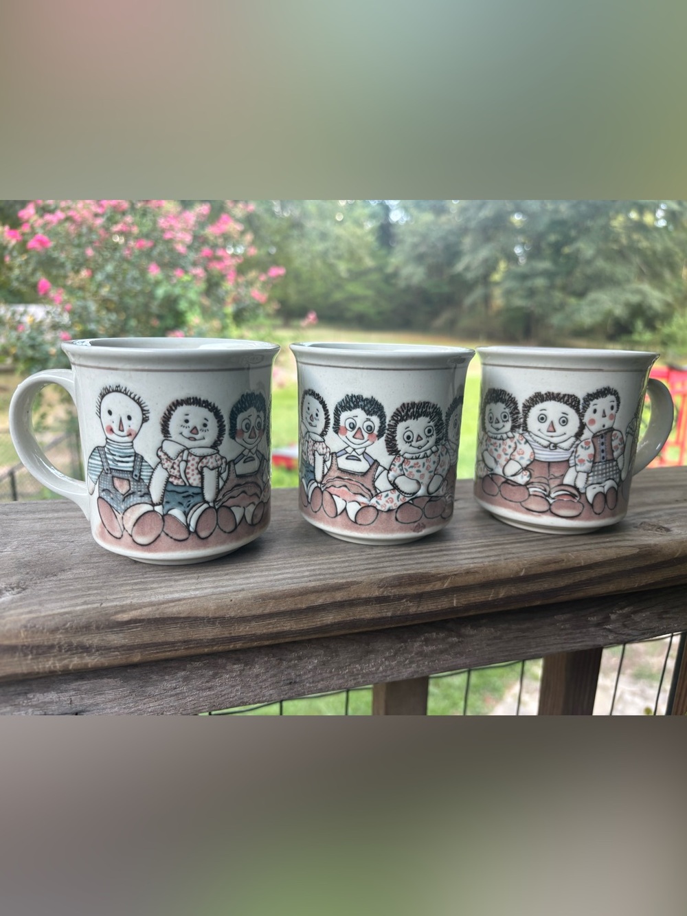 Vintage Otagiri Raggedy Ann and Andy coffee mugs, set of 3